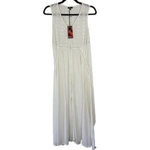 NWT Akasa‎ Sz 6 Women's White Crochet Lace Vneck Hook Eye Front Cover Up Boho